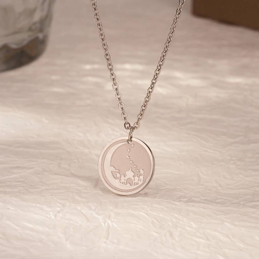 Coin Necklace Delicate - Jerusalem Palace Moon Coin Disc Round