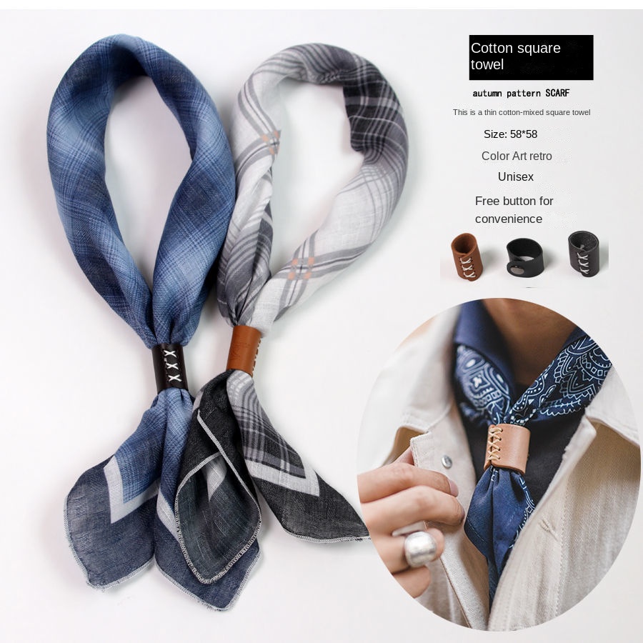 Silk Scarf Square - Men's Square Scarf with Buttons Cotton