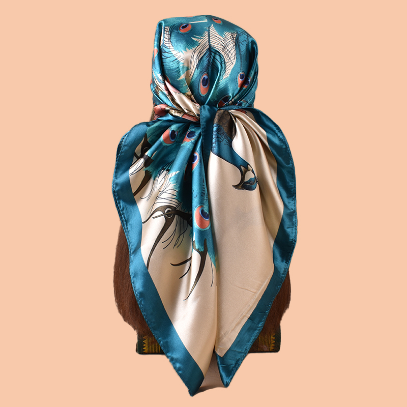 Silk Scarf Square - 1PC Ladies Large Square Scarf Peacock